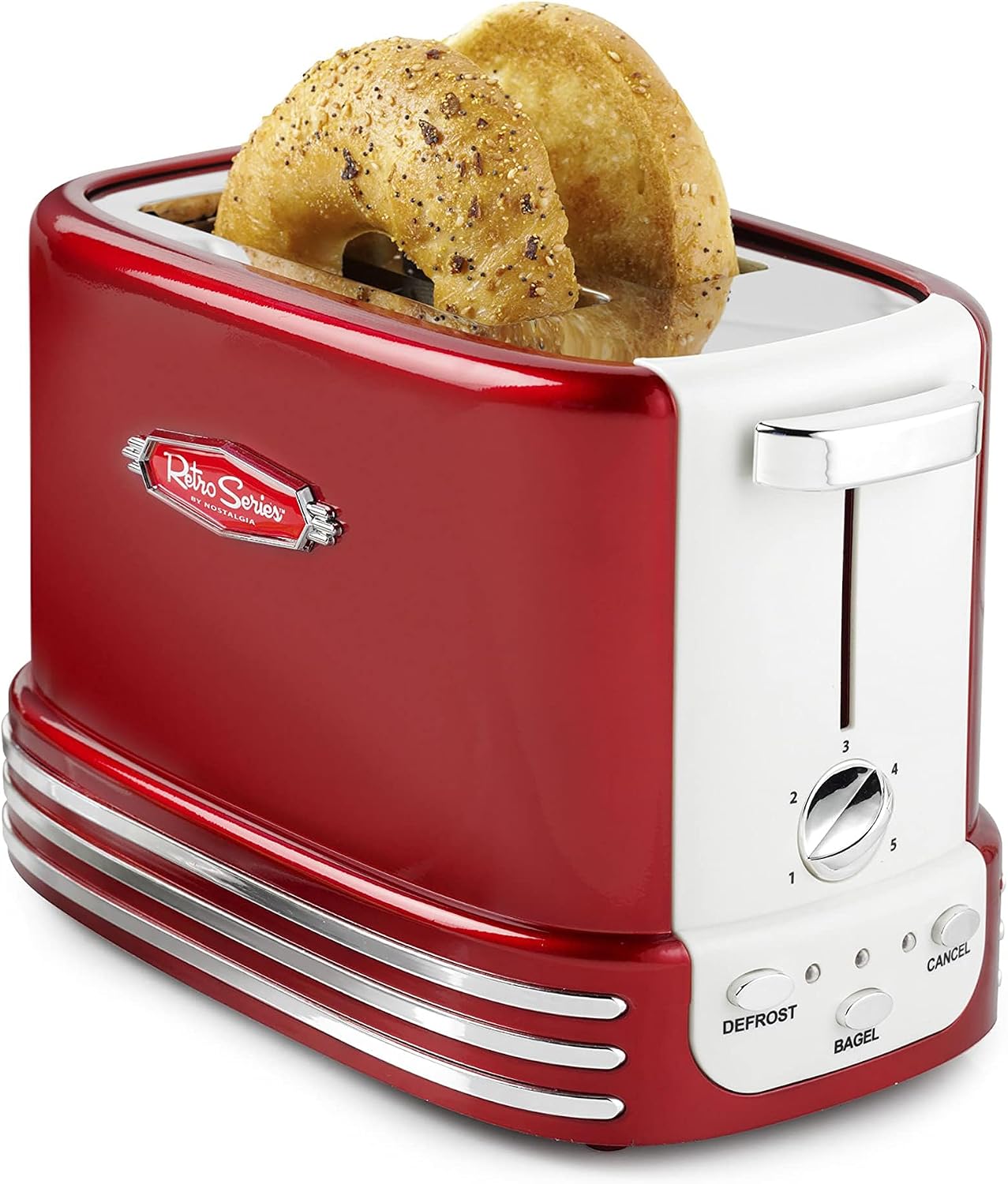 Nostalgia Retro Wide 2-Slice Toaster, Vintage Design With Crumb Tray, Cord Storage & 5 Toasting Levels, Red — authentic vintage gift collectible