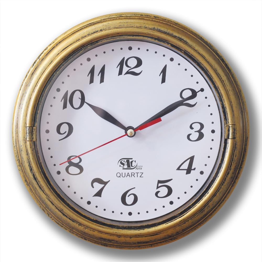 SAC SMARTEN ARTS Decor Silent Wall Clock Non-Ticking Decor Wall Clock 8 Inches Vintage Gold Metalic Looking Ea — authentic vintage gift collectible