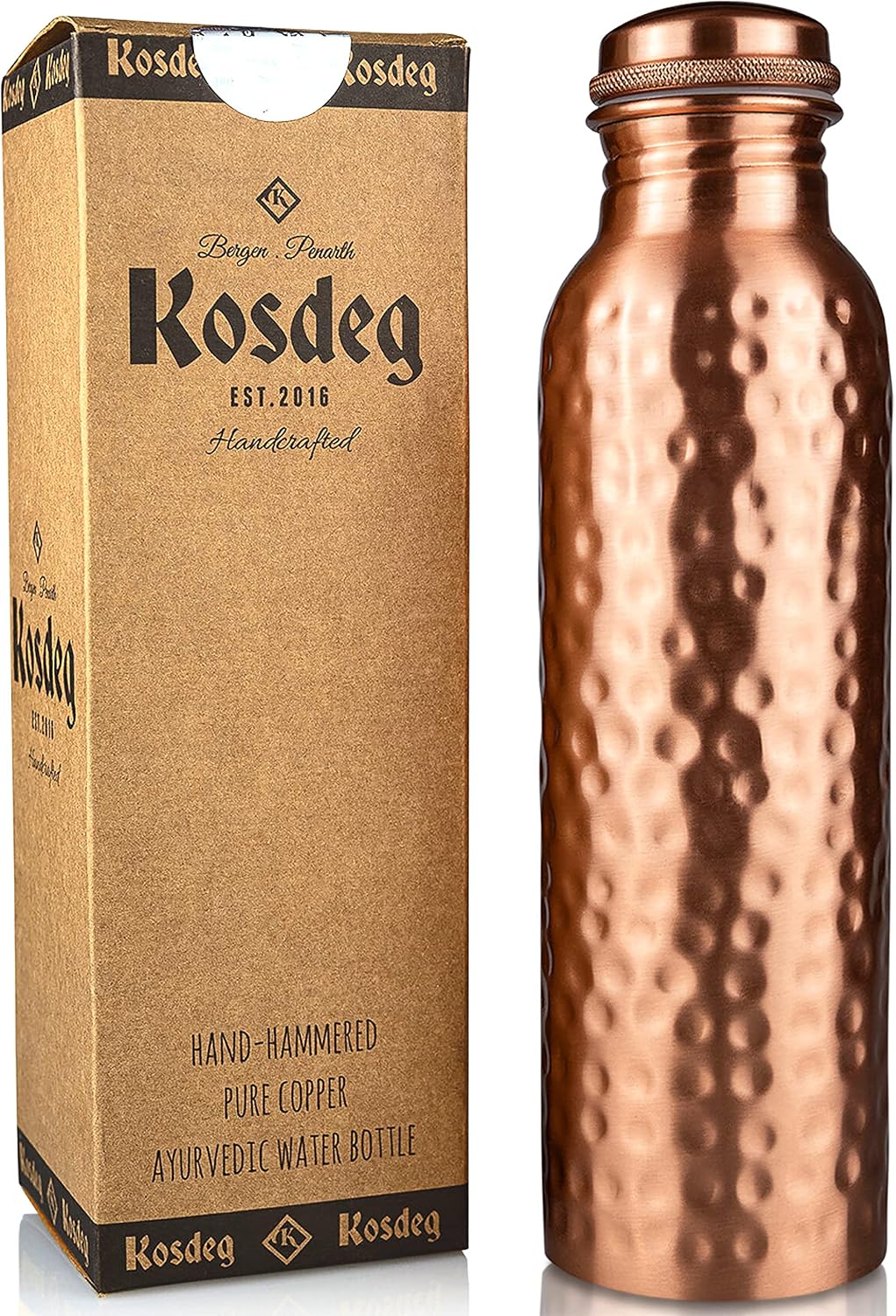 Kosdeg Copper Water Bottle - 34 Oz Extra Large - A Hammered Ayurvedic Pure Copper Vessel For Drinking - Drink  — authentic vintage gift collectible