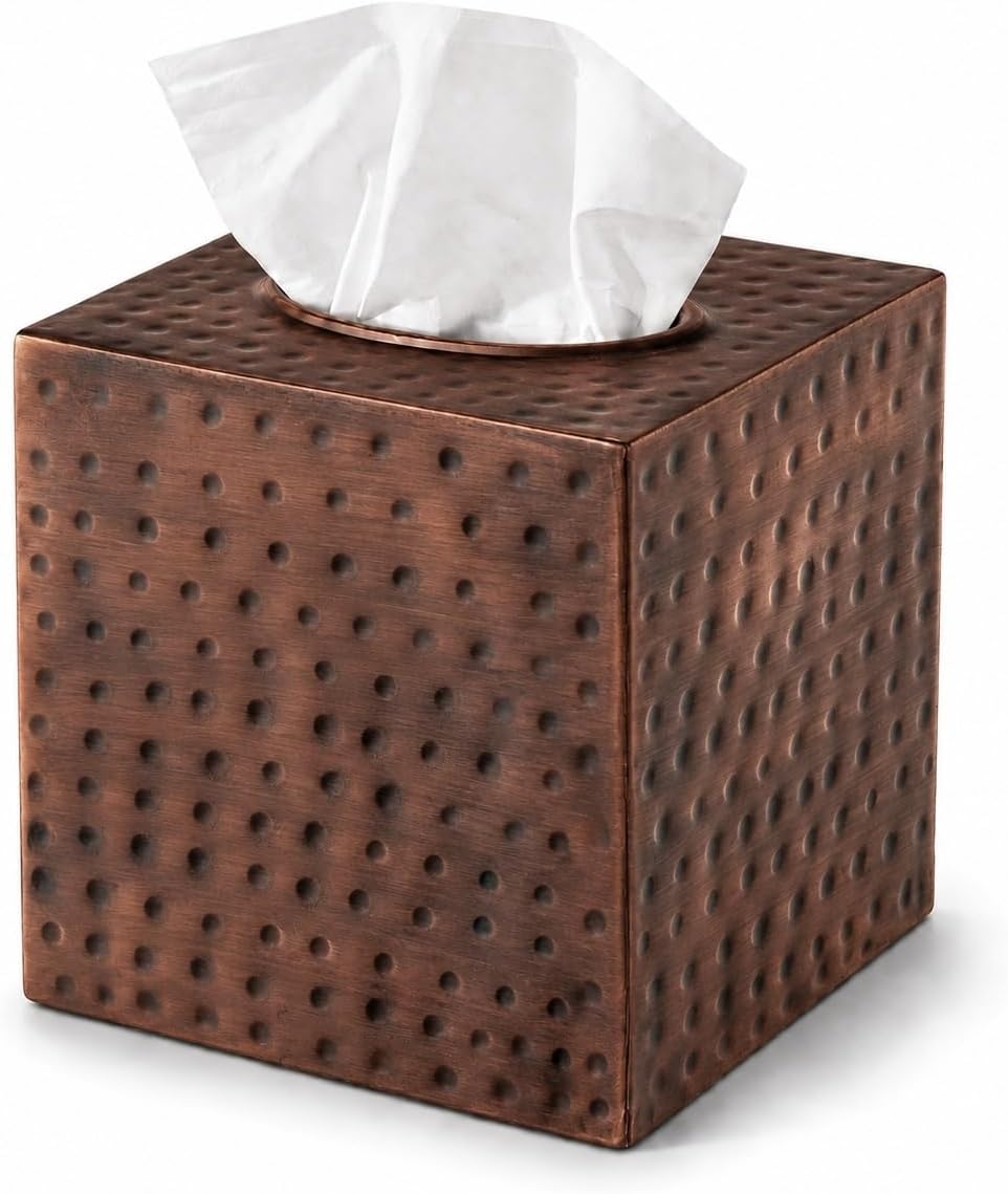 Monarch Abode Tissue Box Cover Square – Hand Hammered Antique Copper — authentic vintage gift collectible