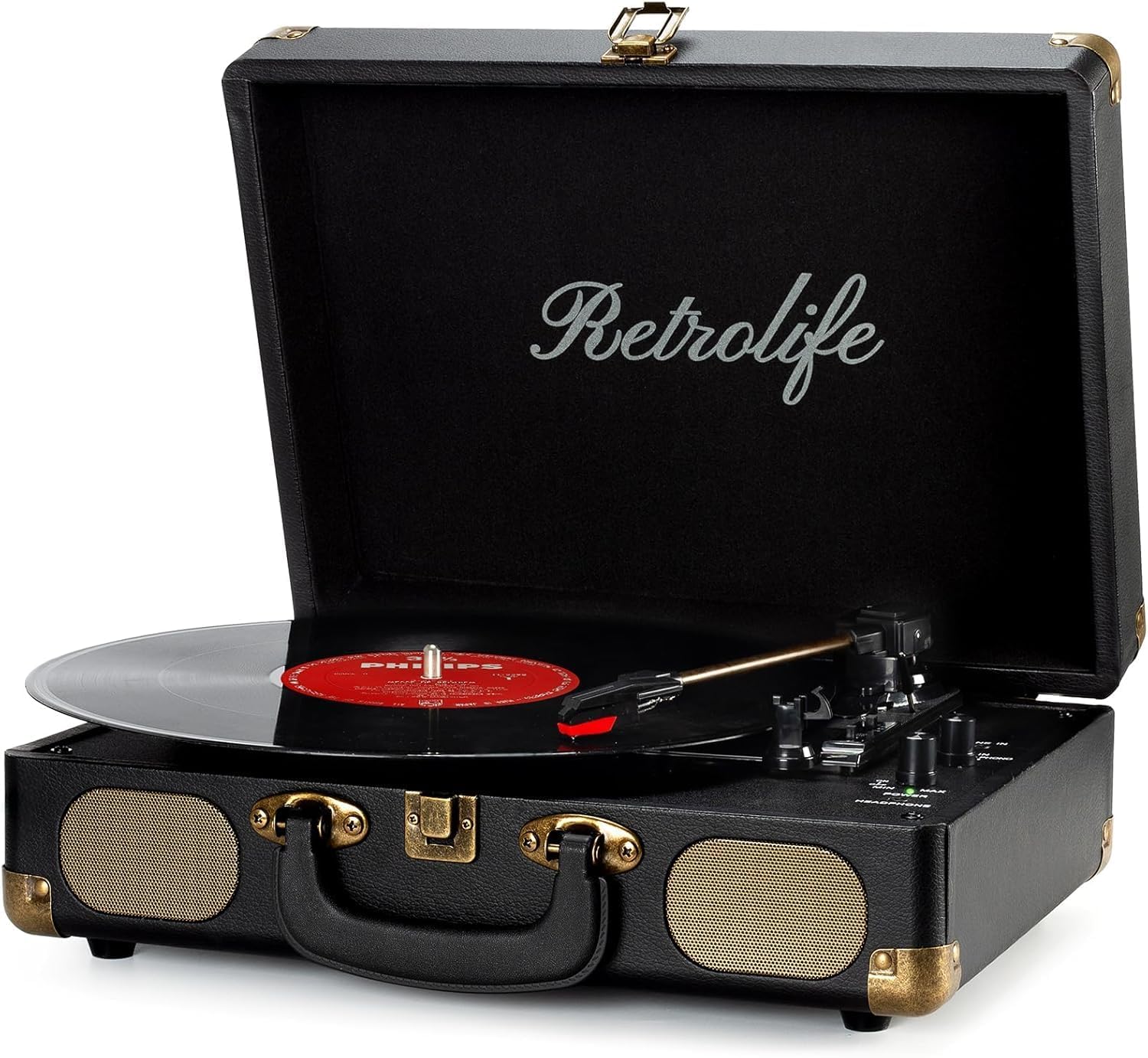 Retrolife® Vinyl Record Player with Speakers, Bluetooth Vinyl Player-Black — authentic vintage gift collectible