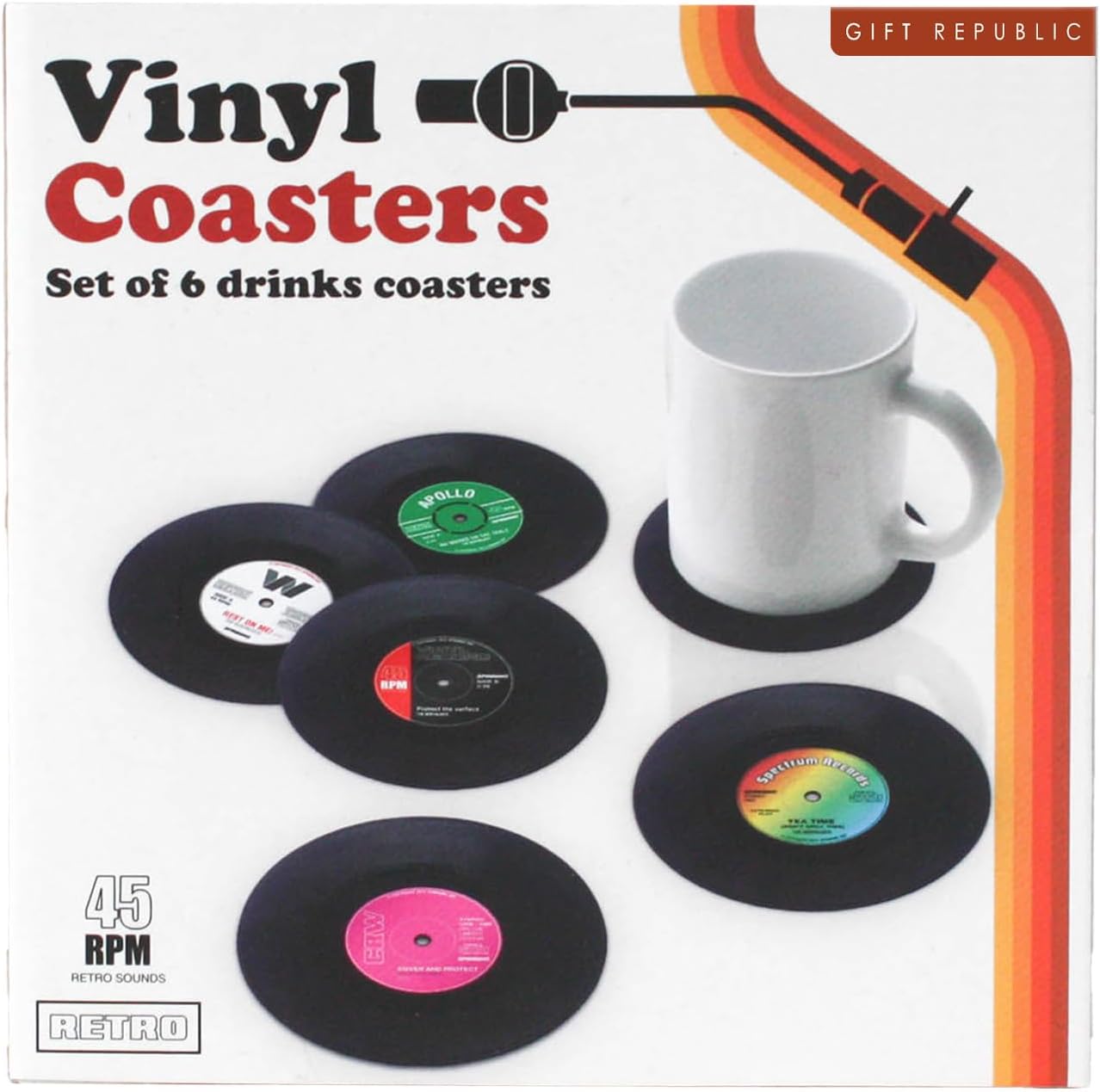 Retro Vinyl Coasters 6-Pack, Cool Drinks Coasters, Great Housewarming Gift, Music Lovers Gift idea — authentic vintage gift collectible