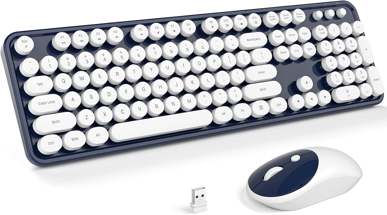 MOFII Wireless Keyboard and Mouse Combo, Computer Full Size 2.4G Plug and Play Wireless Typewriter Retro Round — authentic vintage gift collectible
