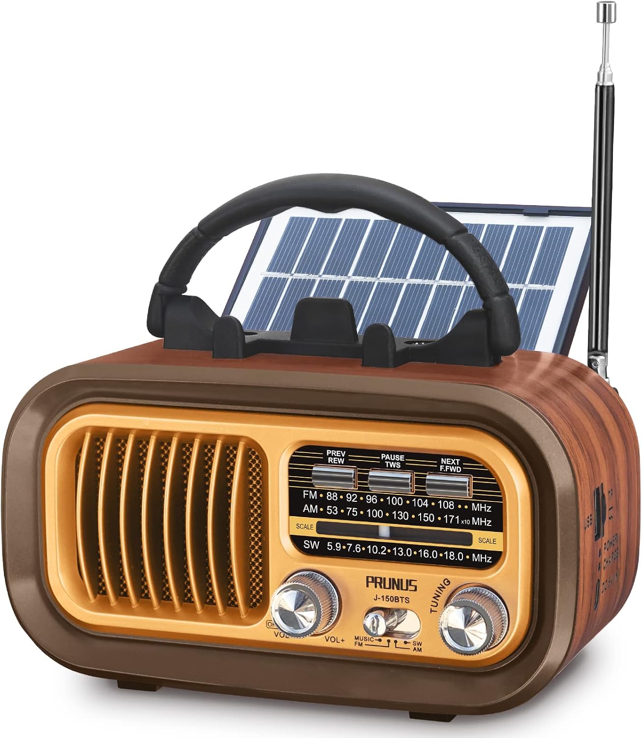 PRUNUS J-150 Portable Retro Radio AM FM SW Bluetooth Speaker — authentic vintage gift collectible