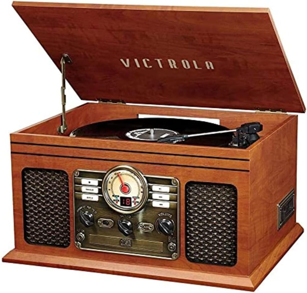 Victrola Quincy 6-in-1 Bluetooth Record Player — Mahogany — authentic vintage gift collectible