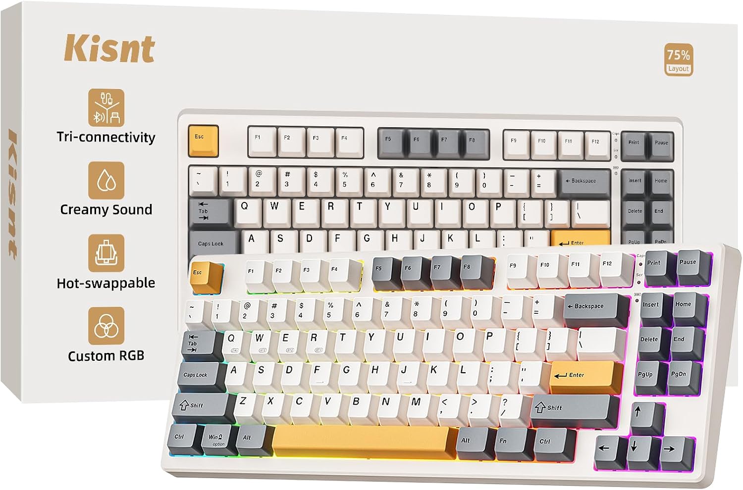 Kisnt KN85 Wireless Mechanical Keyboard, 75% Layout, Bluetooth/2.4GHz/USB-C — authentic vintage gift collectible