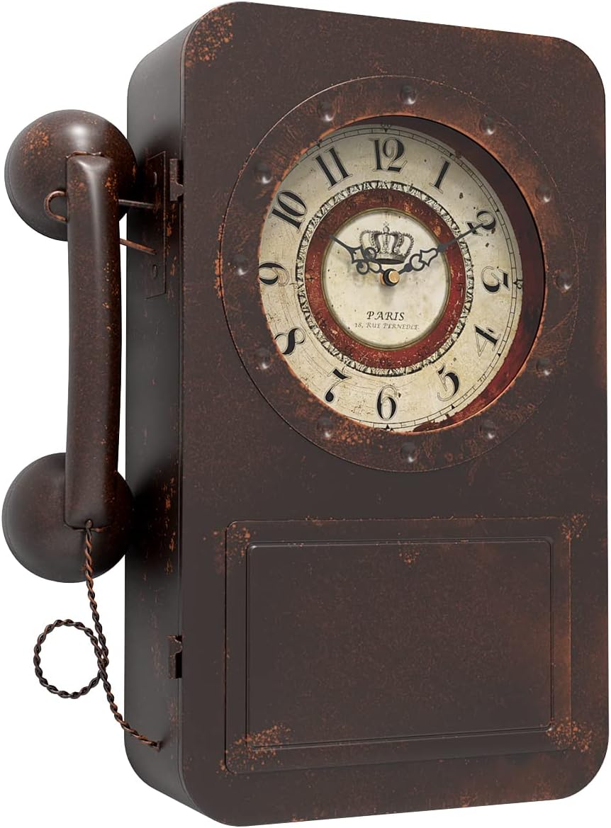 Retro Old Telephone Wall Clock with Hidden Safe — authentic vintage gift collectible