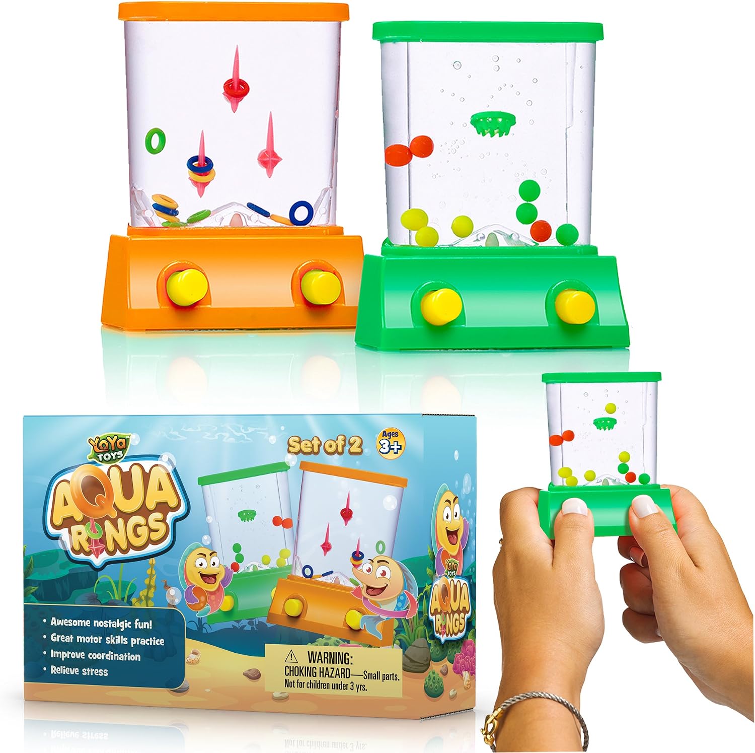 YoYa Toys Aqua Rings Handheld Water Game - Set of 2 - Water Ring Toss and Basketball — authentic vintage gift collectible